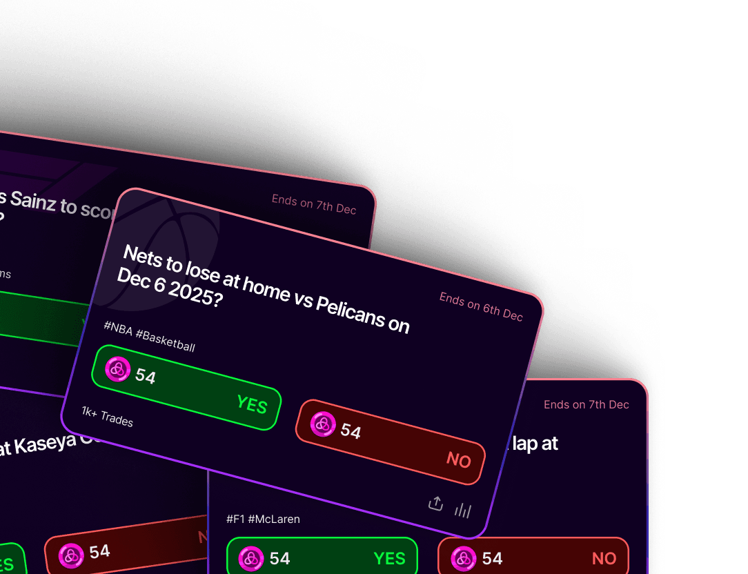 Plutus prediction market interface showing trending sports predictions, real-time odds, and reward-based play.