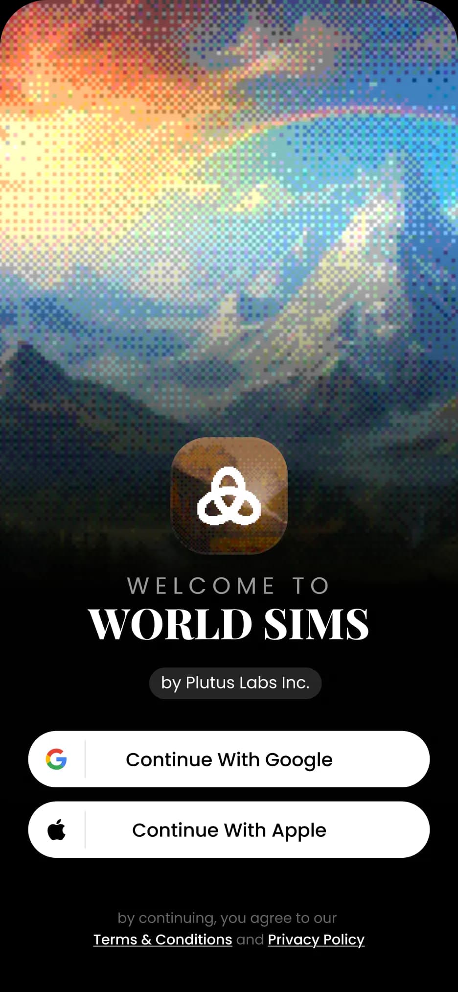 World Sims sign-in screen